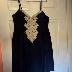 Lilly Pulitzer Gold and Navy Embroidered Dress